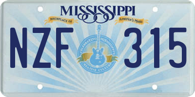 MS license plate NZF315