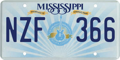 MS license plate NZF366