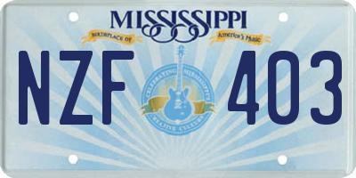 MS license plate NZF403