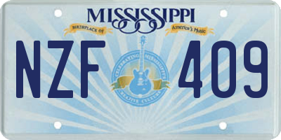 MS license plate NZF409