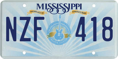 MS license plate NZF418