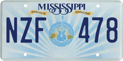 MS license plate NZF478