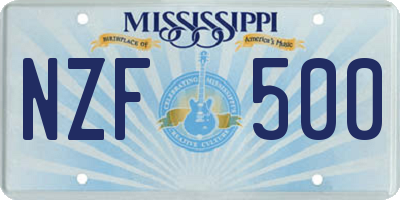 MS license plate NZF500