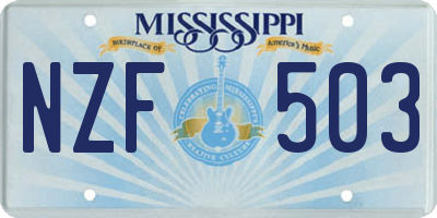 MS license plate NZF503
