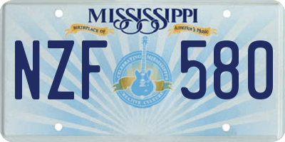 MS license plate NZF580