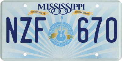 MS license plate NZF670