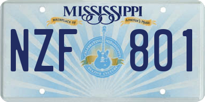 MS license plate NZF801