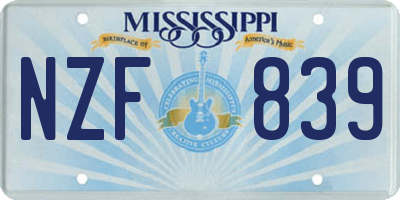 MS license plate NZF839