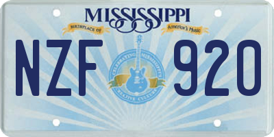 MS license plate NZF920