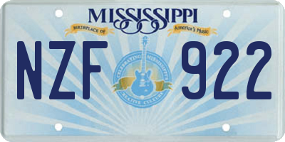 MS license plate NZF922