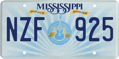 MS license plate NZF925