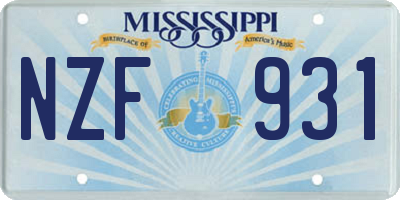 MS license plate NZF931