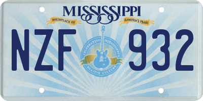 MS license plate NZF932