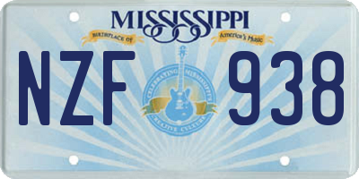 MS license plate NZF938
