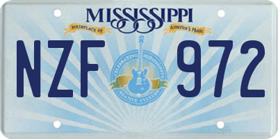 MS license plate NZF972