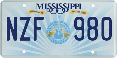 MS license plate NZF980
