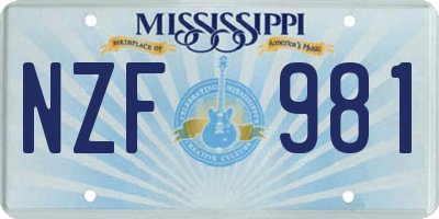 MS license plate NZF981