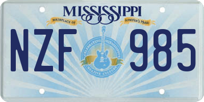 MS license plate NZF985