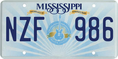 MS license plate NZF986