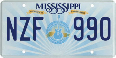 MS license plate NZF990