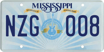 MS license plate NZG008