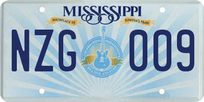 MS license plate NZG009