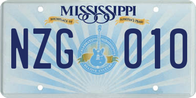 MS license plate NZG010