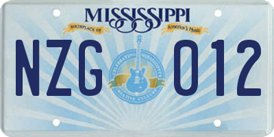 MS license plate NZG012