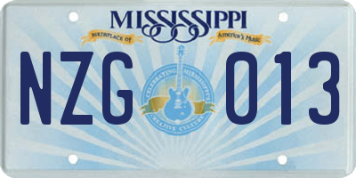 MS license plate NZG013
