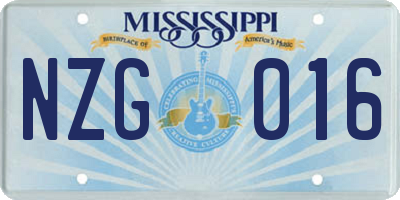 MS license plate NZG016