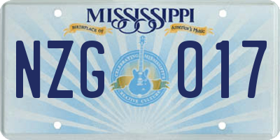 MS license plate NZG017