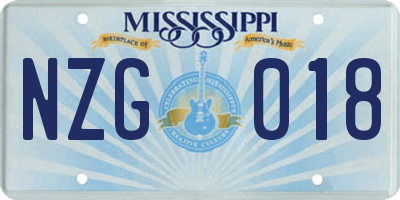 MS license plate NZG018