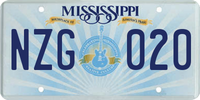 MS license plate NZG020