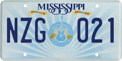 MS license plate NZG021