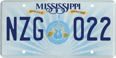 MS license plate NZG022