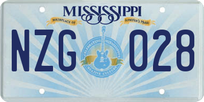 MS license plate NZG028
