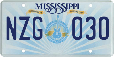 MS license plate NZG030