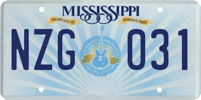 MS license plate NZG031