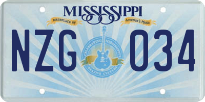 MS license plate NZG034