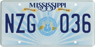 MS license plate NZG036