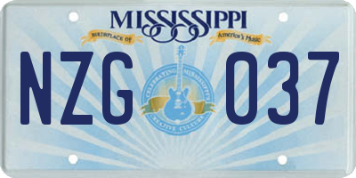 MS license plate NZG037