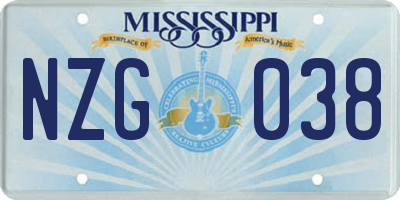 MS license plate NZG038
