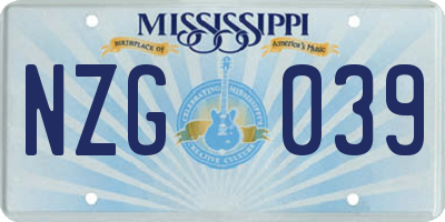 MS license plate NZG039