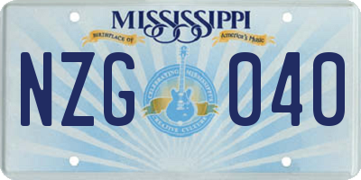 MS license plate NZG040