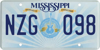 MS license plate NZG098