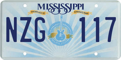 MS license plate NZG117