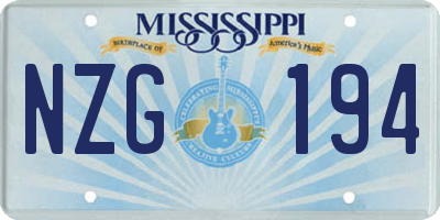MS license plate NZG194
