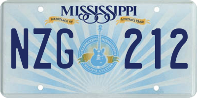 MS license plate NZG212