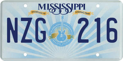 MS license plate NZG216