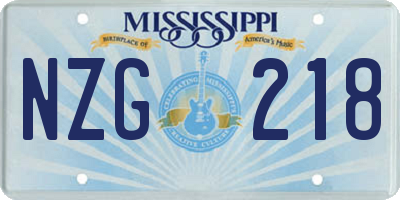MS license plate NZG218
